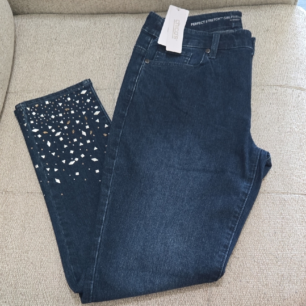 Chico's Dark Blue Skinny Jeans with White Accents